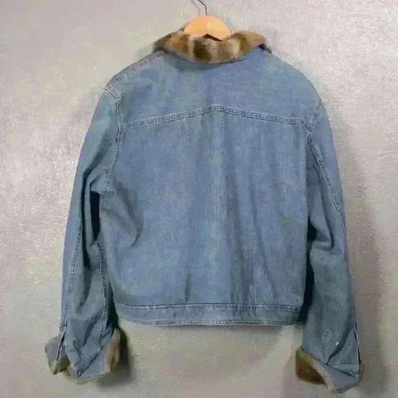 VINTAGE 90s Liz Claiborne Jean Faux Fur Cuff Collar Chore Trucker Coat Women XL - Picture 13 of 16